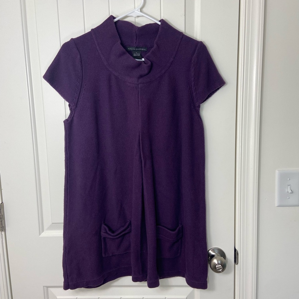 Grace Elements women’s dark purple knit mock neck pocket tunic top sweater large